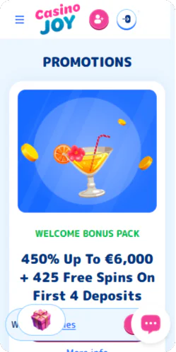 Casino Joy consultez l'onglet des offres - section bonus et promotions