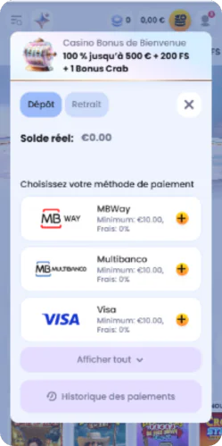 CasinoLab effectuez votre premier dépôt pour commencer à jouer - page de paiement