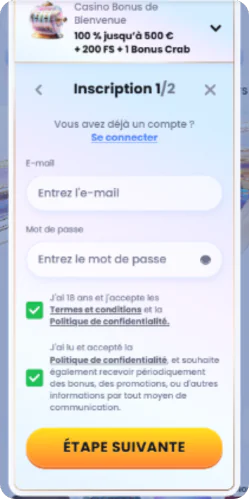 CasinoLab inscription sur le site web - page d'enregistrement