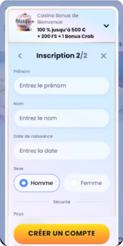 CasinoLab saisissez toutes les données requises - formulaire d'inscription