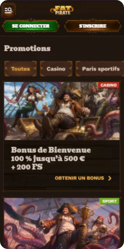 FatPirate consultez l'onglet des offres - section bonus et promotions