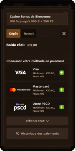 FatPirate effectuez votre premier dépôt pour commencer à jouer - page de paiement