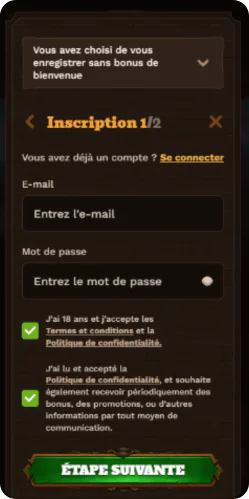 FatPirate inscription sur le site web - page d'enregistrement
