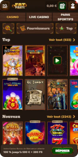 FatPirate trouvez votre jeu - catalogue des machines à sous et jeux de casino