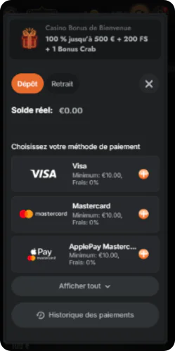 Gransino effectuez votre premier dépôt pour commencer à jouer - page de paiement