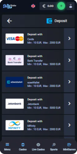 MyStake effectuez votre premier dépôt pour commencer à jouer - page de paiement