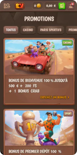 StoneVegas consultez l'onglet des offres - section bonus et promotions
