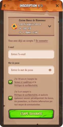 StoneVegas inscription sur le site web - page d'enregistrement